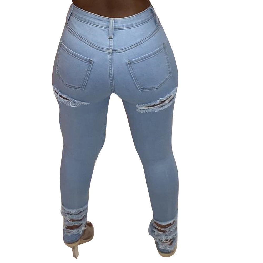 Women Style Ripped Stretch Denim Pants 5