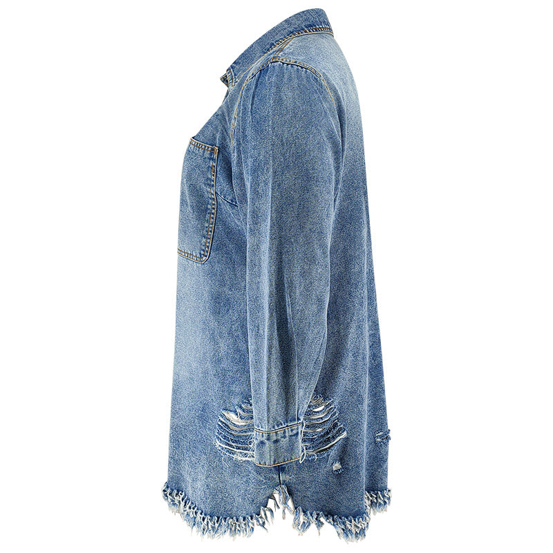 Plus Size Women Tassel Ripped Long Sleeve Dress 7