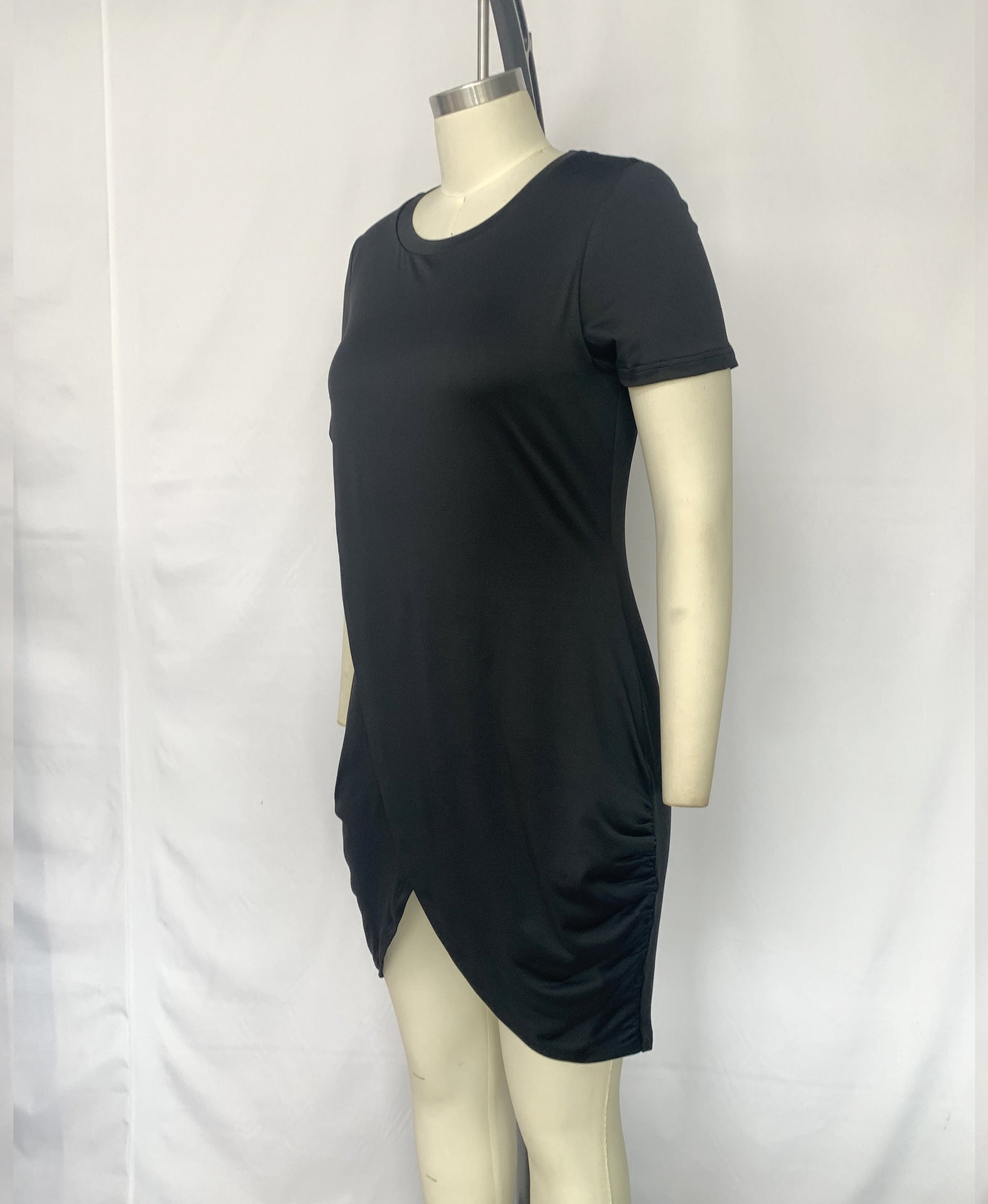 Plus Size Women Solid Color Irregular Short Sleeve Dress 6