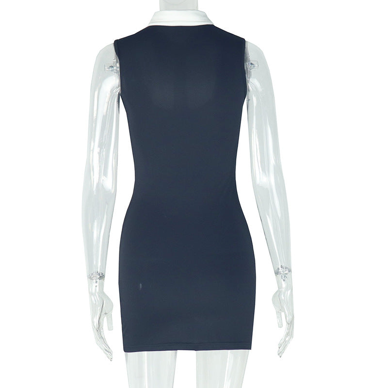 Autumn Women's Fashion Elegant Solid Color Sleeveless Round Neck Bodycon Dress 6