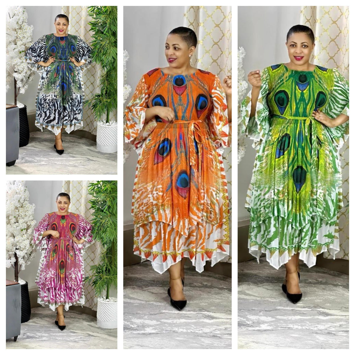 Plus Size Women pleated African elegant dress 6