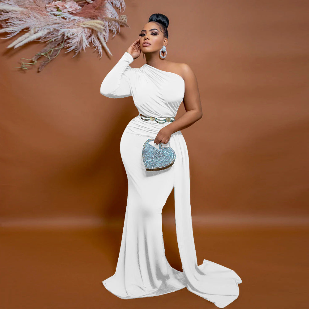 Women Slash Shoulder Maxi Dresses Evening Gowns 3