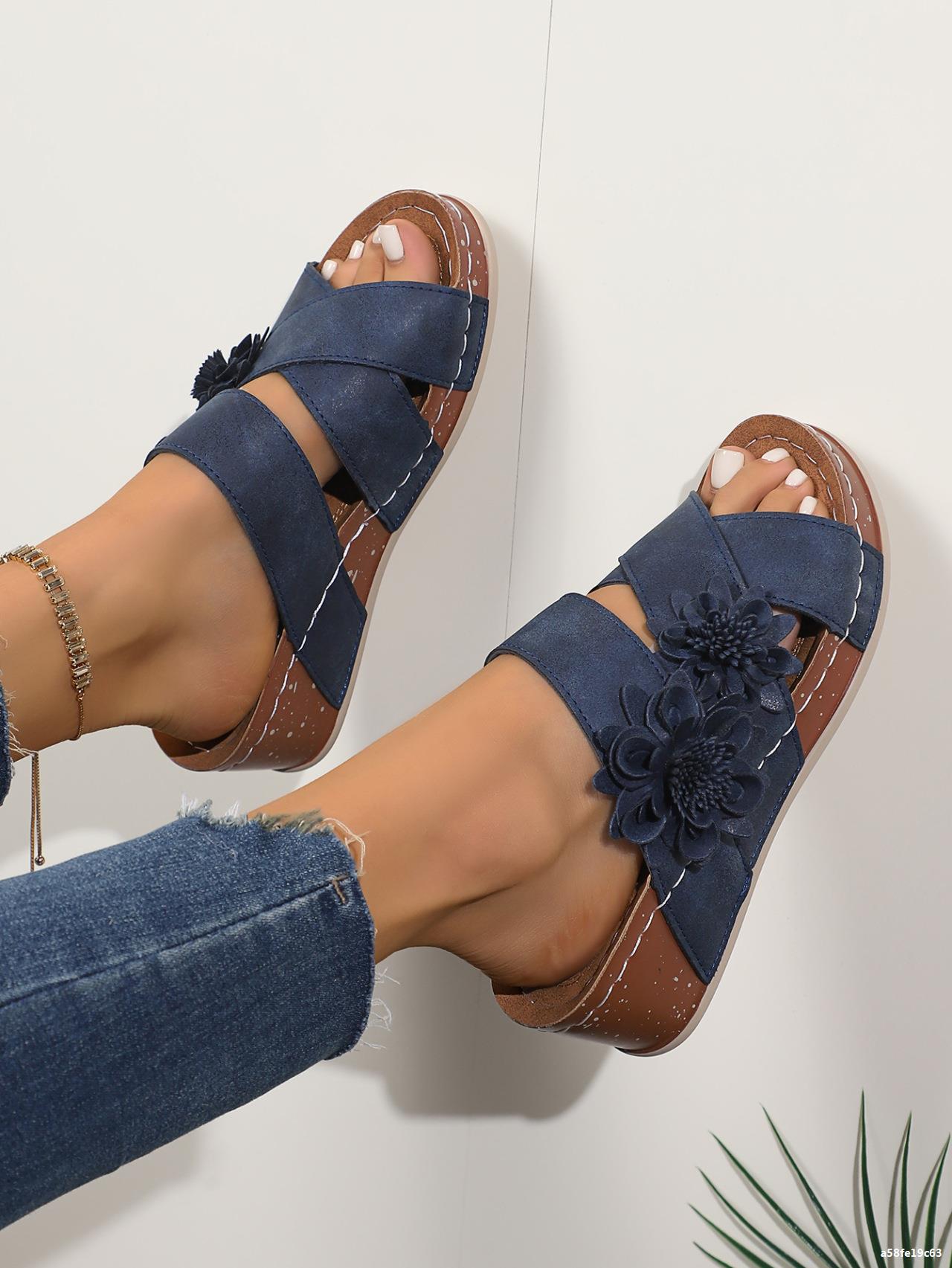 Spring Summer Plus Size women's wedge heel open toe outdoor wear slippers 8