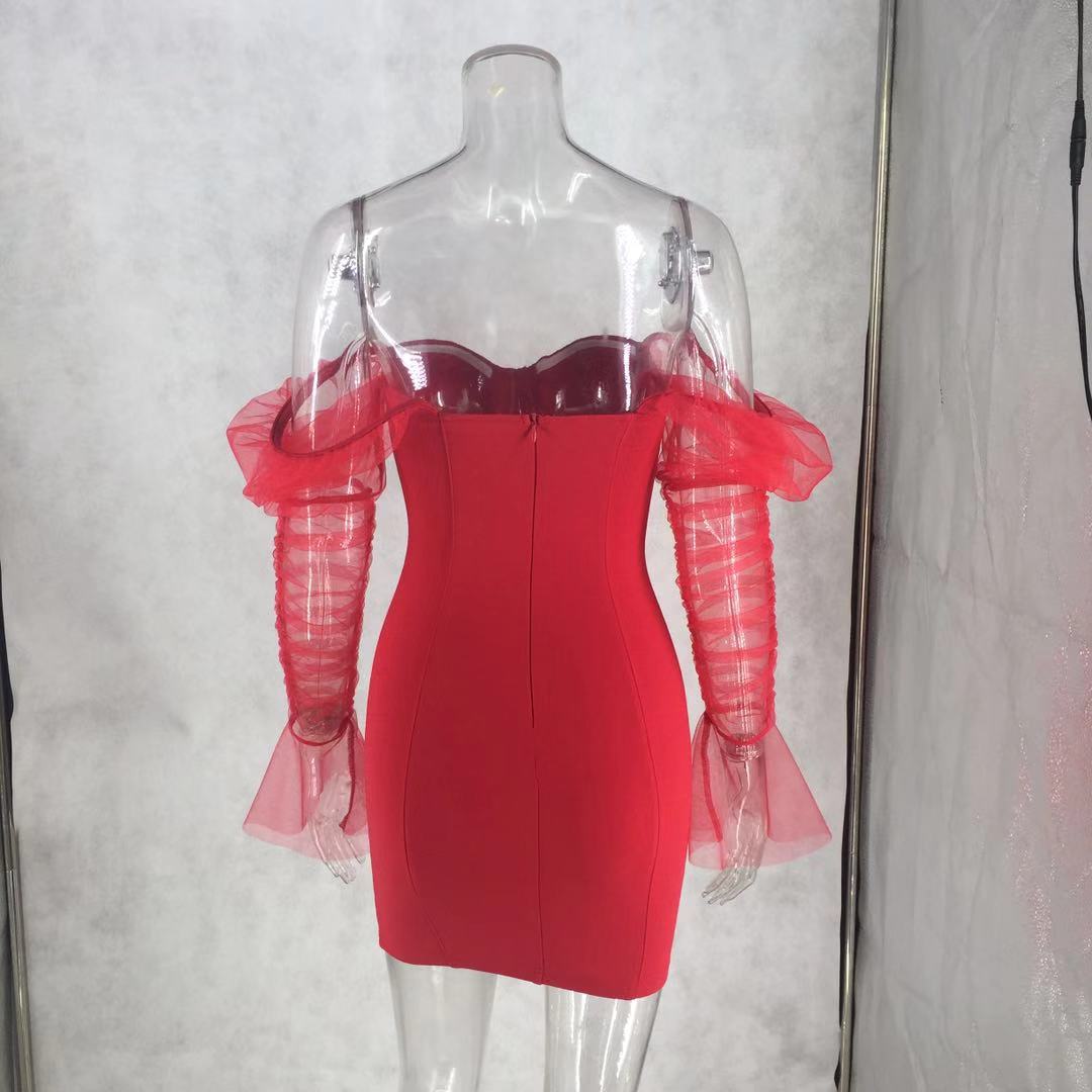 Women's Strapless Mesh Patchwork Bodycon Nightclub Dress 19