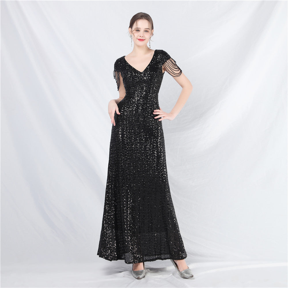 luxury beaded sequins long A-line evening dress 7