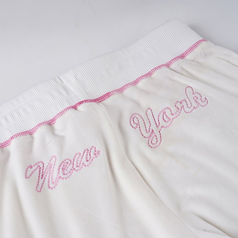 Women American-Style Fall/Winter Sport Velvet Letter Print Fur Collar Hooded Long-Sleeved Jacket and Pants Two-Piece Set 41