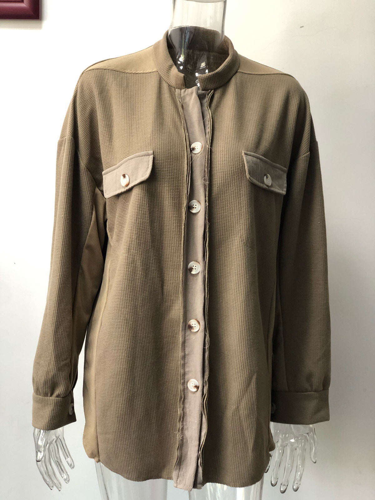 Autumn Jacket Fashion Casual Turndown Collar Pocket Patchwork Irregular Shirt Women 32