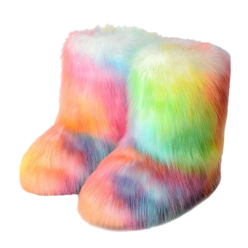 Women furry boots winter warm plus velvet mid-calf boots snow boots 14