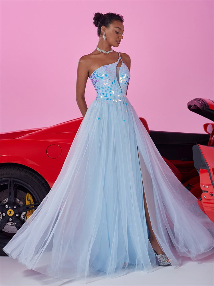 Women's Elegant Ond Shoulder Slim Long Formal Cocktail Evening Dress 5