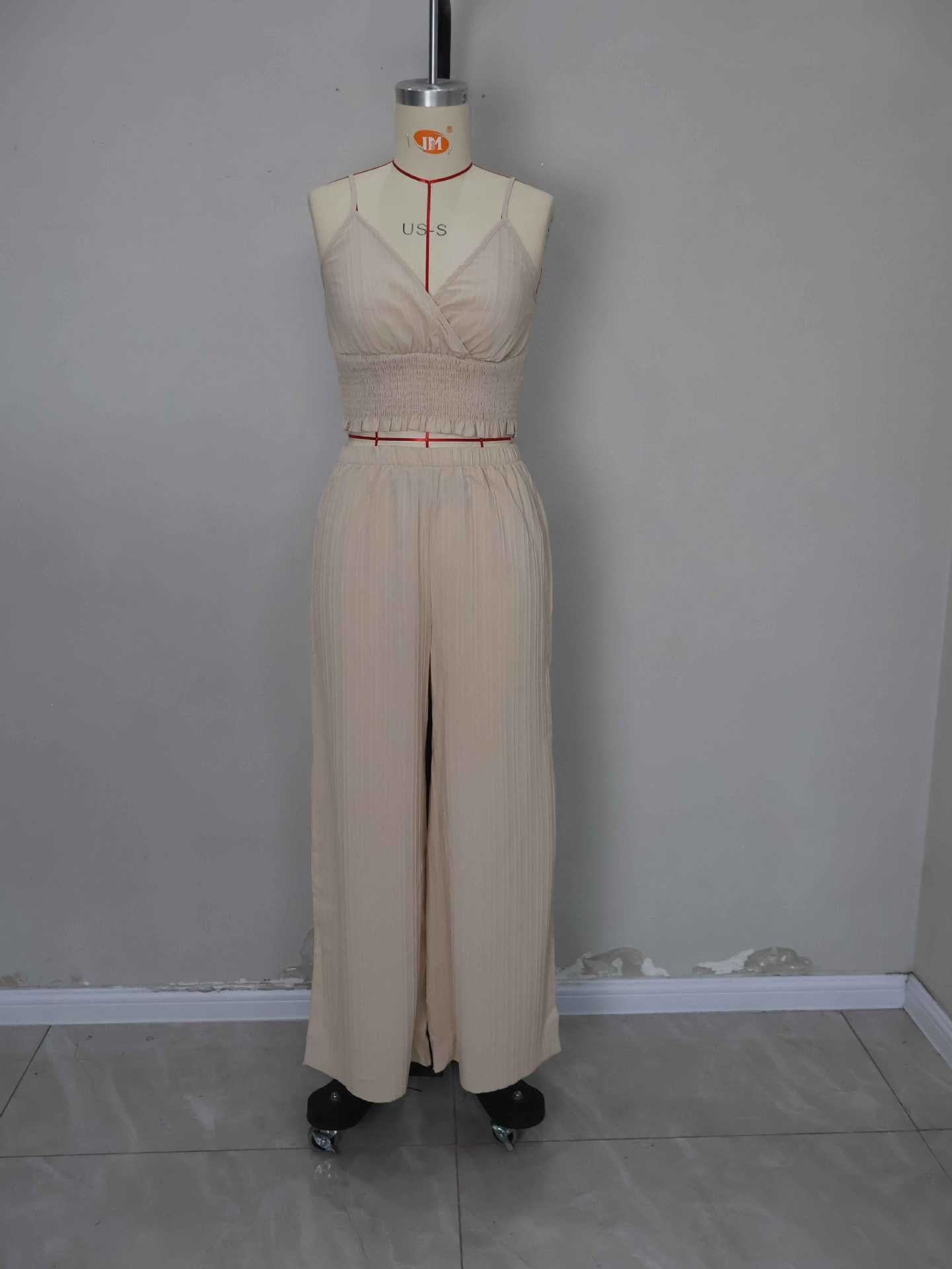 Women's Solid Color Straps Vest Straight Slit Casual Pants Summer Two-Piece Set 5