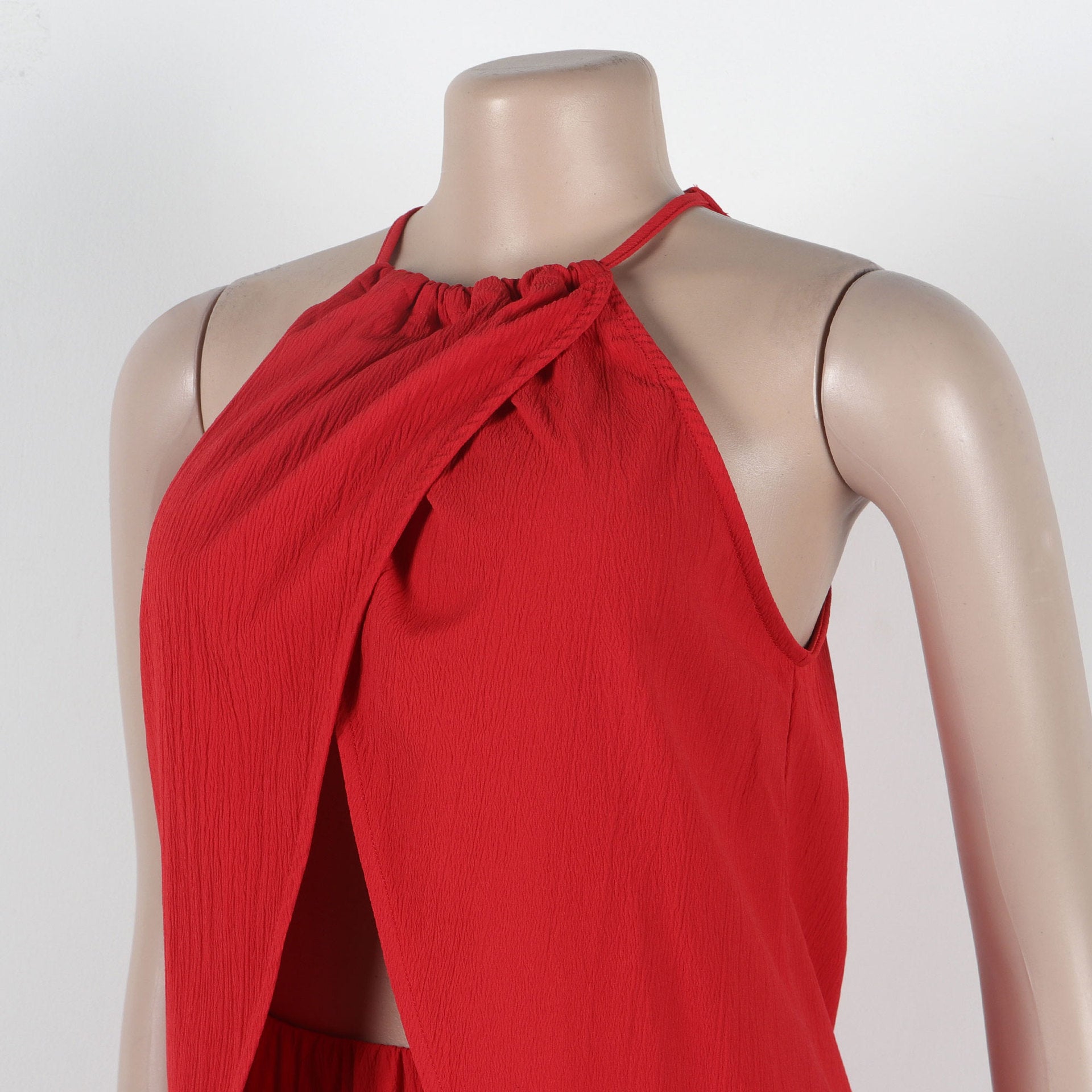 Women sexy solid slit halter neck lace-up sleeveless top and shorts two-piece set 18