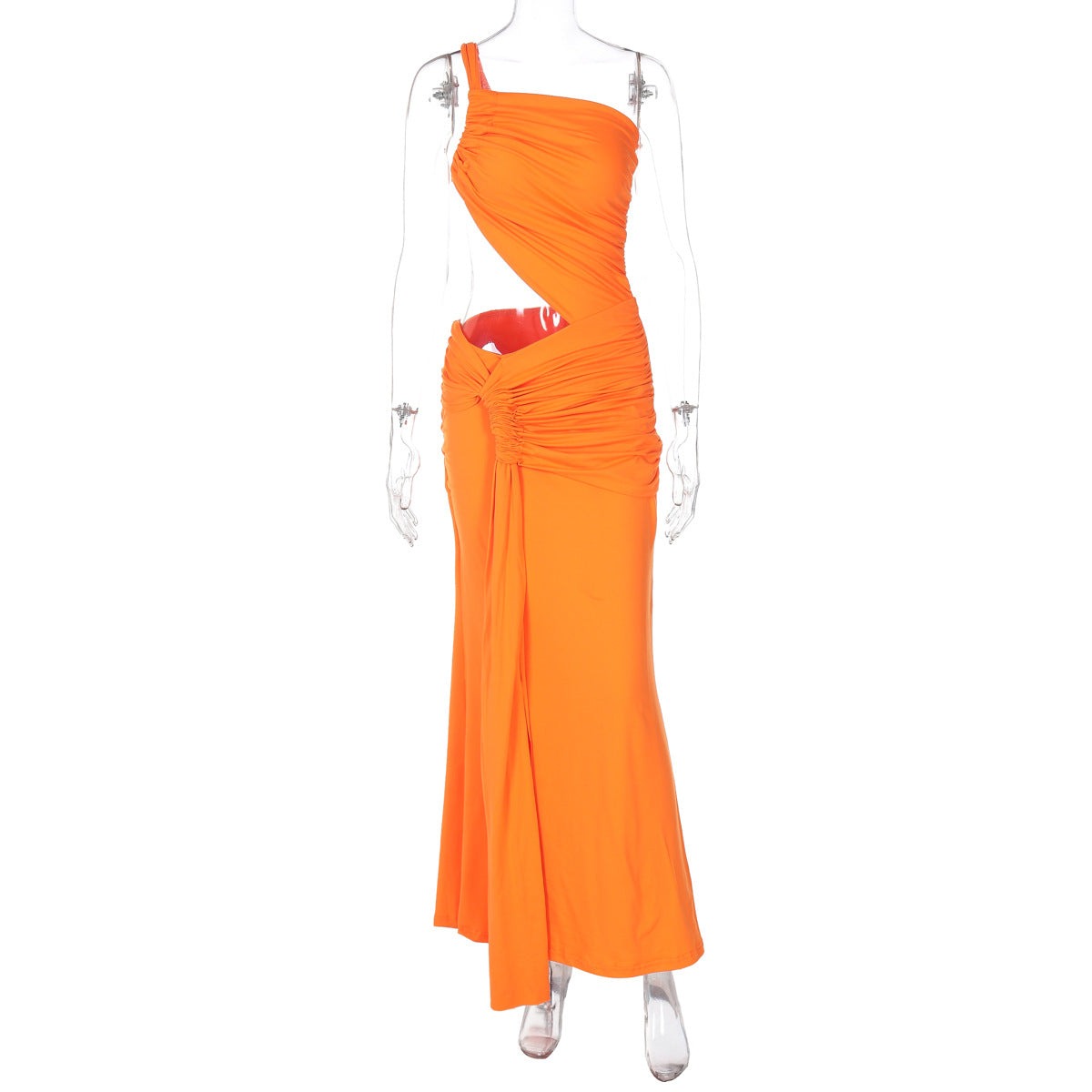 Sexy One-Shoulder Cut-Out Open Waist Slim Long Dress 16