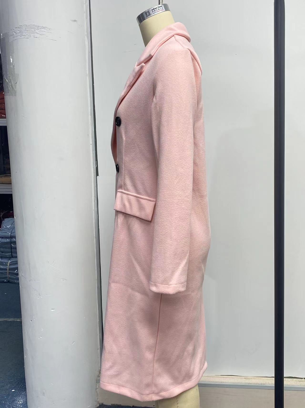 Women Solid Long Sleeve Double Breasted Pocket Coat 30