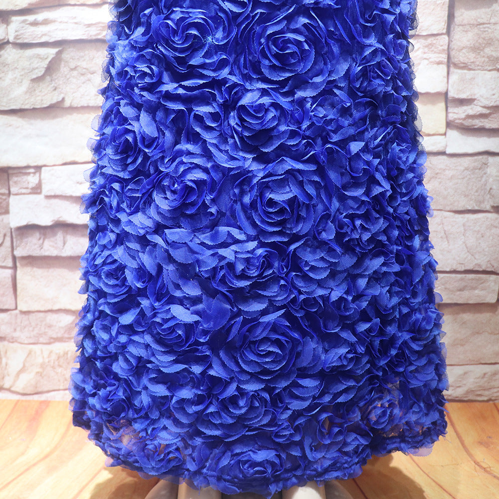 African Women's Dress Luxury Embroidery Off Shoulder Mesh Beaded Belted Evening Dress 23