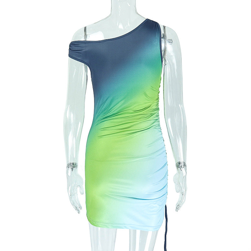 Fashion Slash Shoulder Printed Tight Fitting Bodycon Women's Dress 8