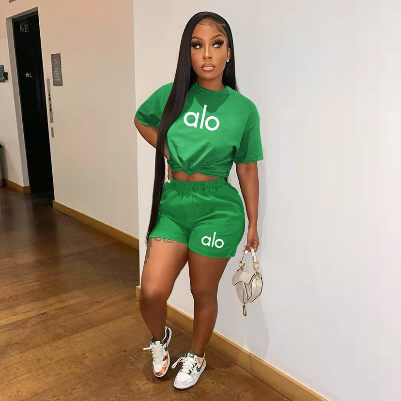 Women Summer Casual Printed Two-Piece Top and Shorts Set 12