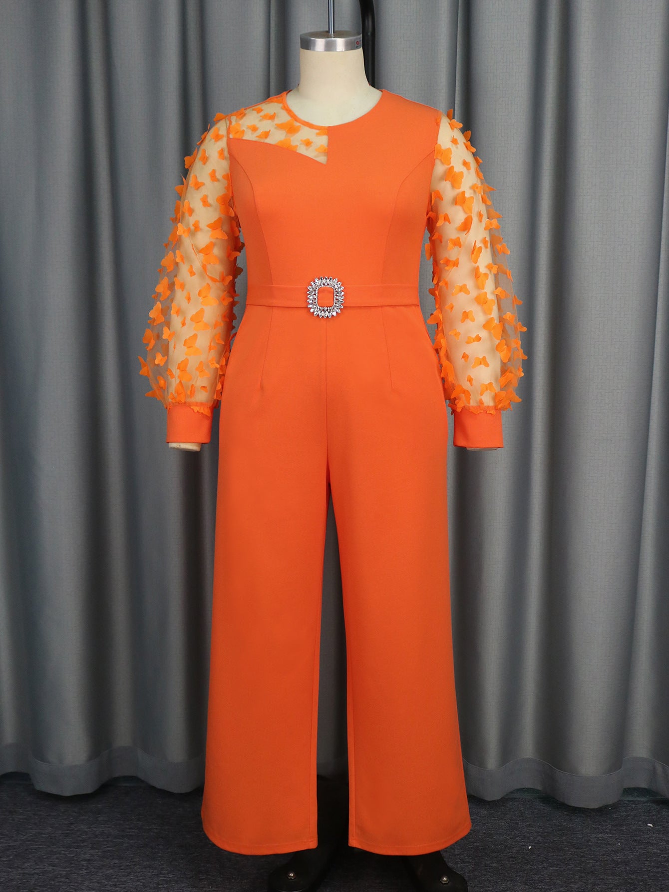 Women See-Through Lantern Sleeve Formal Party Jumpsuits 10