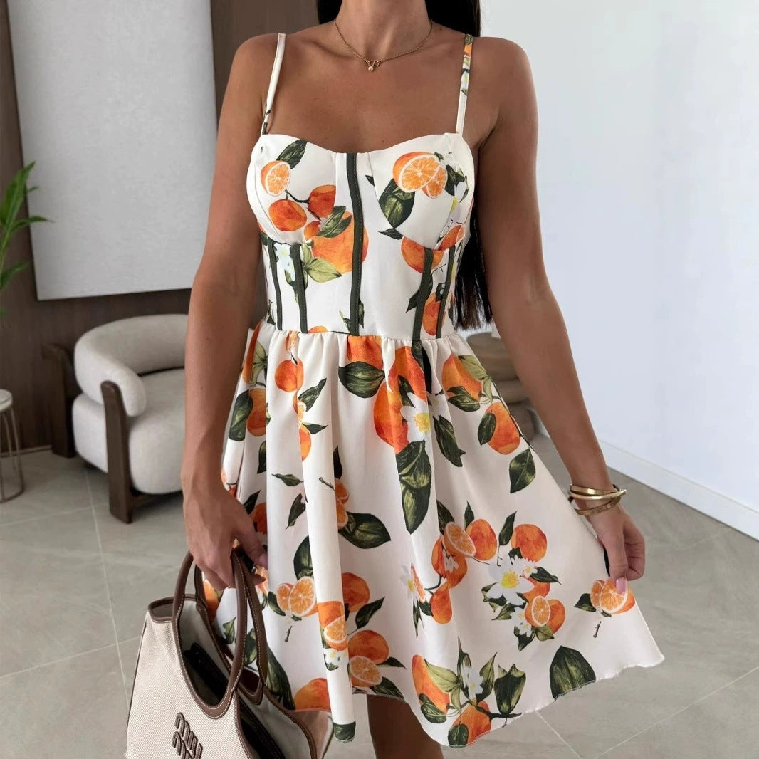 Sexy Strap Low Back Print Casual Women's Dress 3