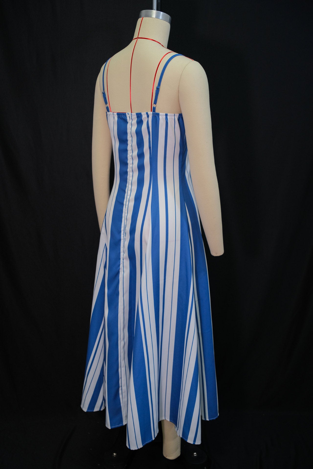 Women's Autumn Fashion Elegant Strap Striped Flared Dress 9