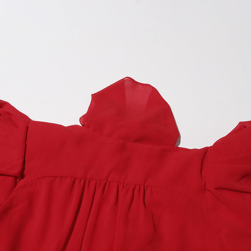 Women V-neck tie top irregular mesh shirt 17