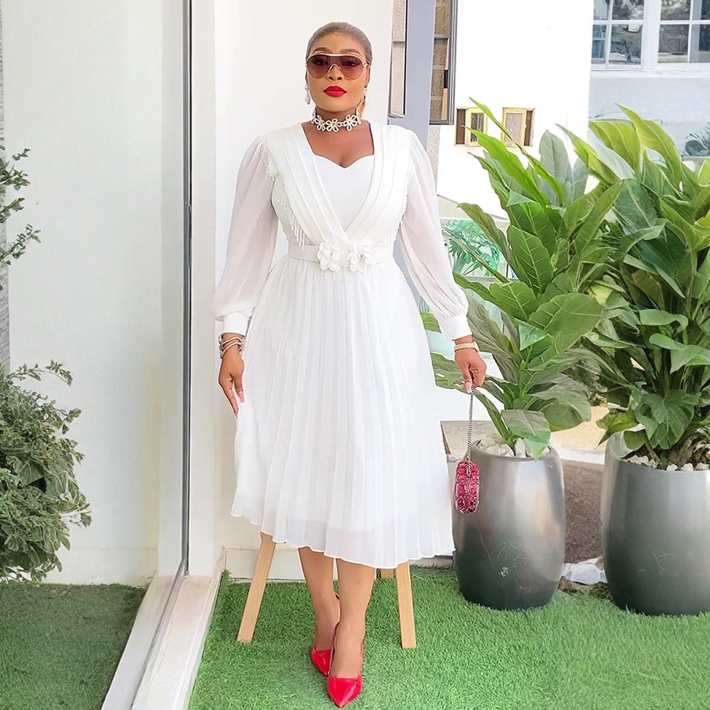 Chic Career Slim Waist Pleated A-Line Chiffon Dress 5