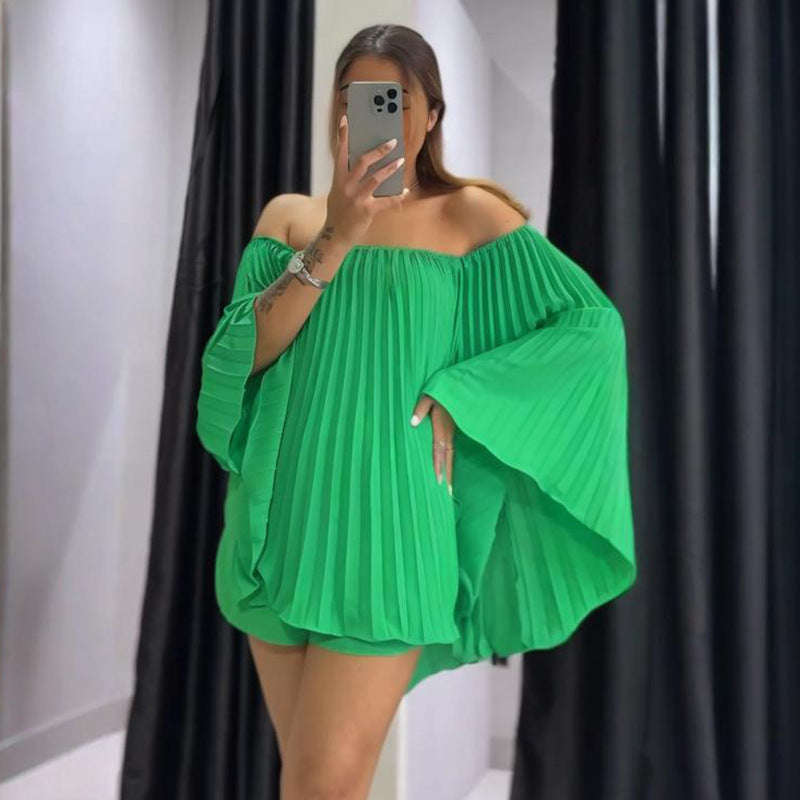 Women Summer Pleated Off-Shoulder Top and Shorts 2-Piece Set 17