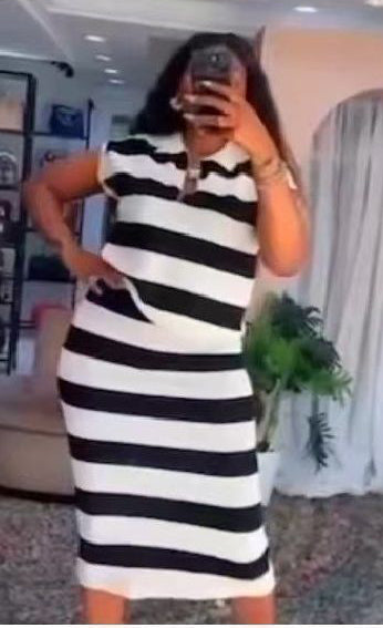 Trendy Striped Long-Sleeve Knit Sweater & High-Waist Bodycon Skirt Set 4