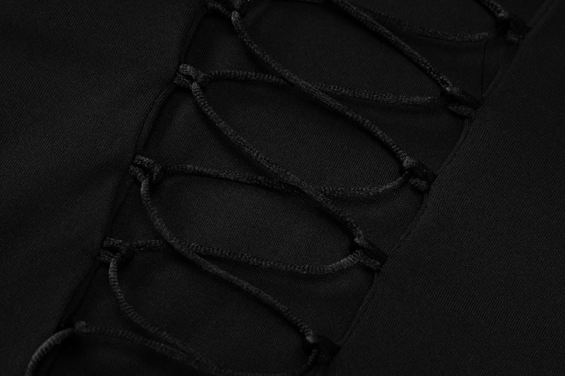 Women Winter Backless Lace Up U Neck Long Sleeve Dress 16