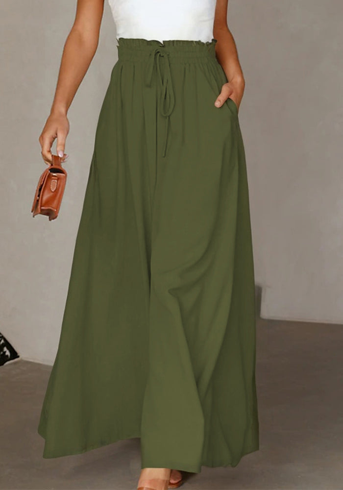 Women Solid Drawstring Loose Casual Wide-leg Pants