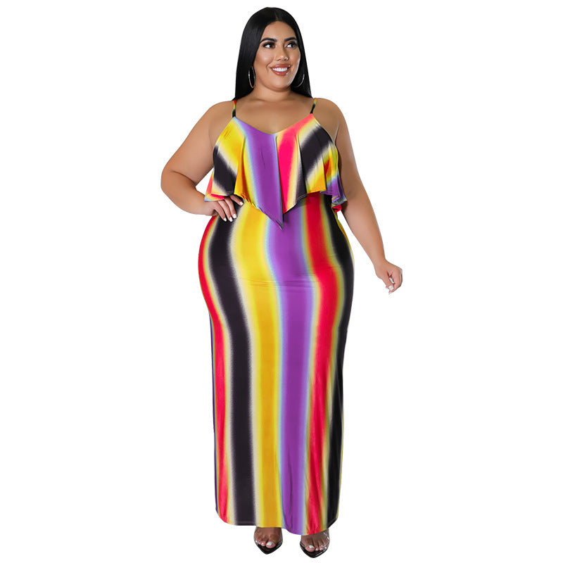 Plus Size Women's Summer Print Strap Sexy Bodycon Dress 3
