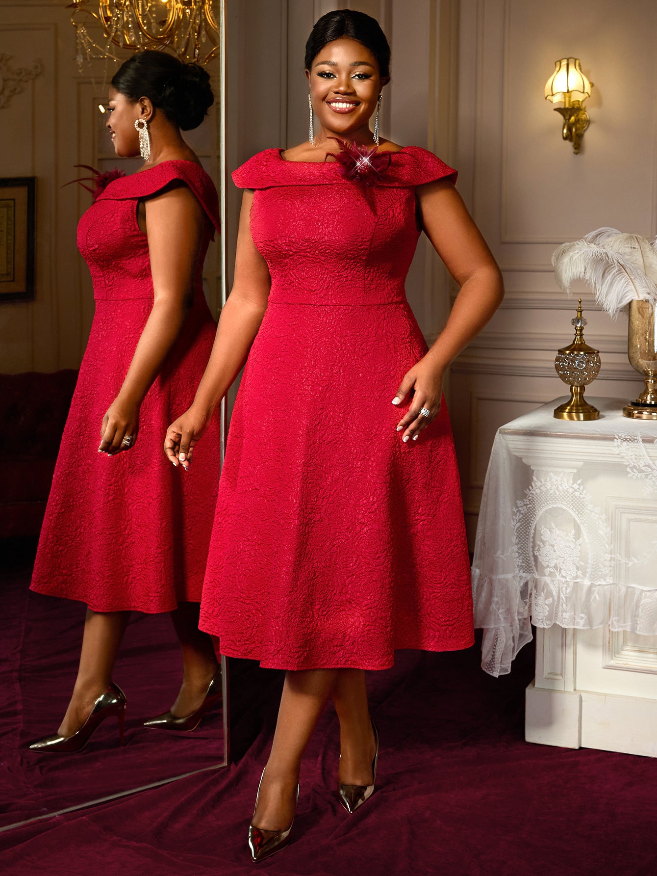 Plus Size jacquard a-line dress elegant ball gown 10