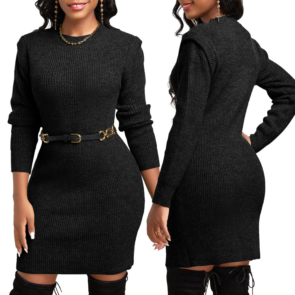 Sexy Fashion Solid Color Round Neck Women's Dress 4