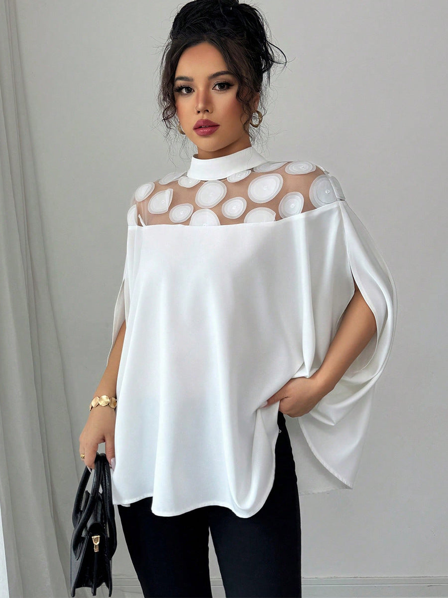 Summer Career Shirt Loose Mesh Off-Shoulder Women's Blouse 3