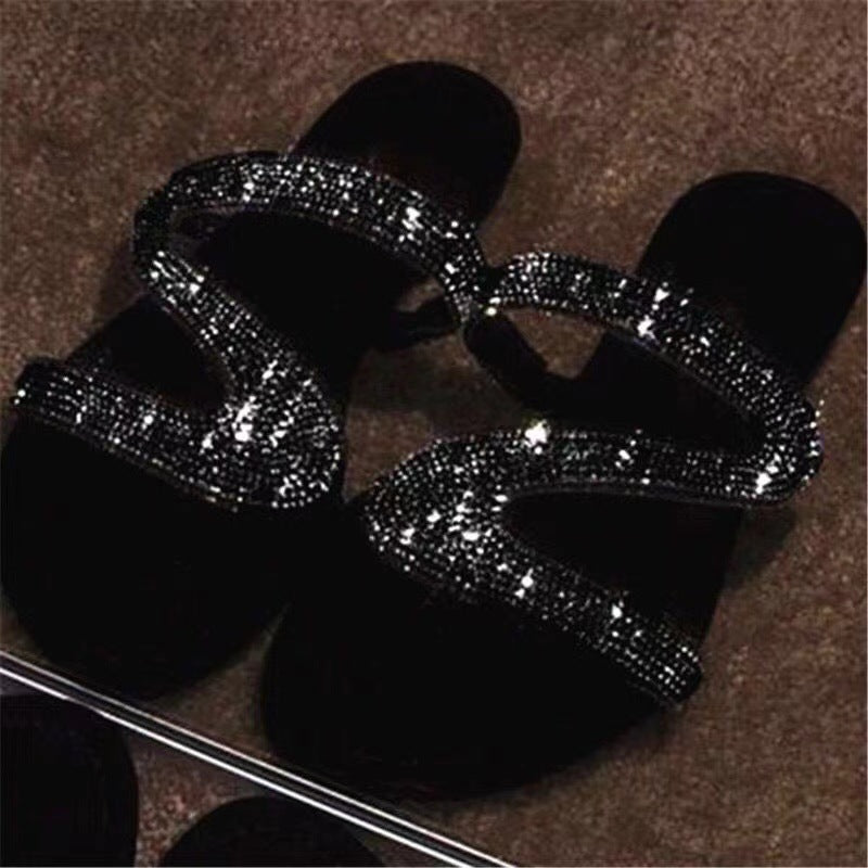 Plus Size Flat Sandal Flip flops Z-line Rhinestone Clip Toe Casual Outdoor Wear Beach Women's Shoe 19