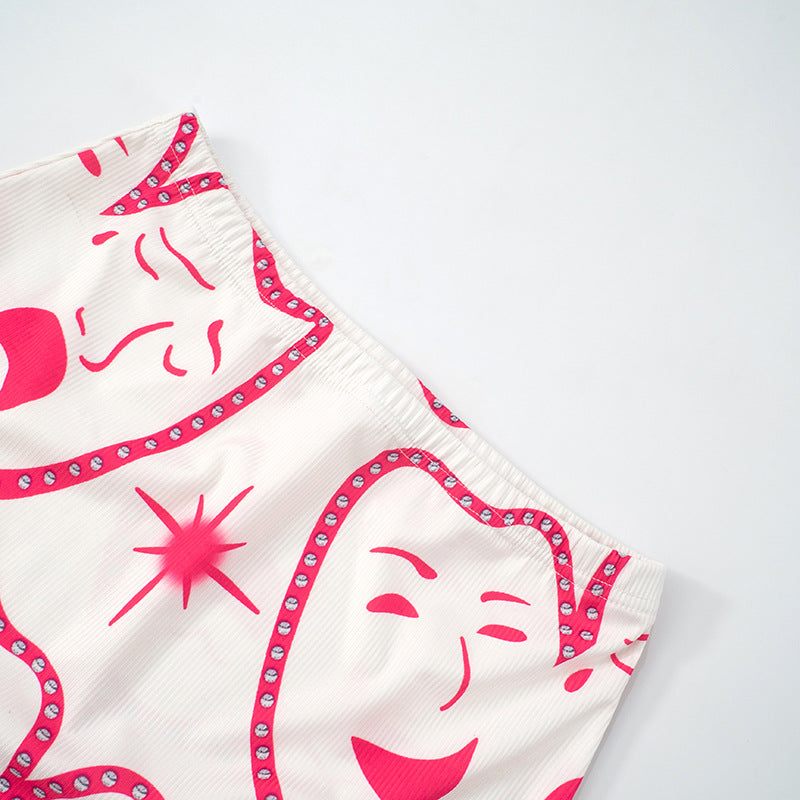 Sexy Print Vest High Waist Shorts Summer Outdoor Set 17