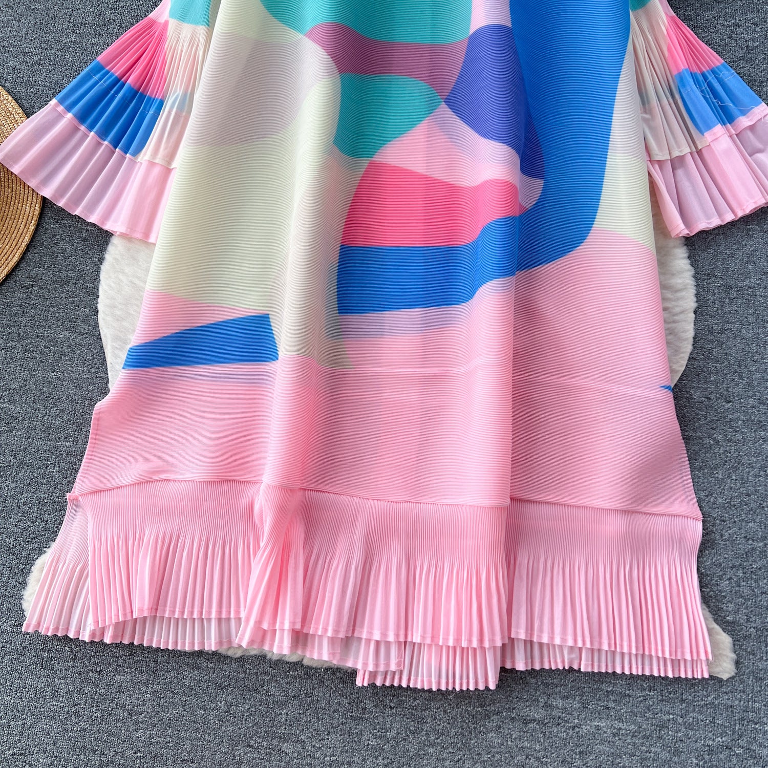 Print Women Summer Loose Slim Fit Casual Pleated Dress 21