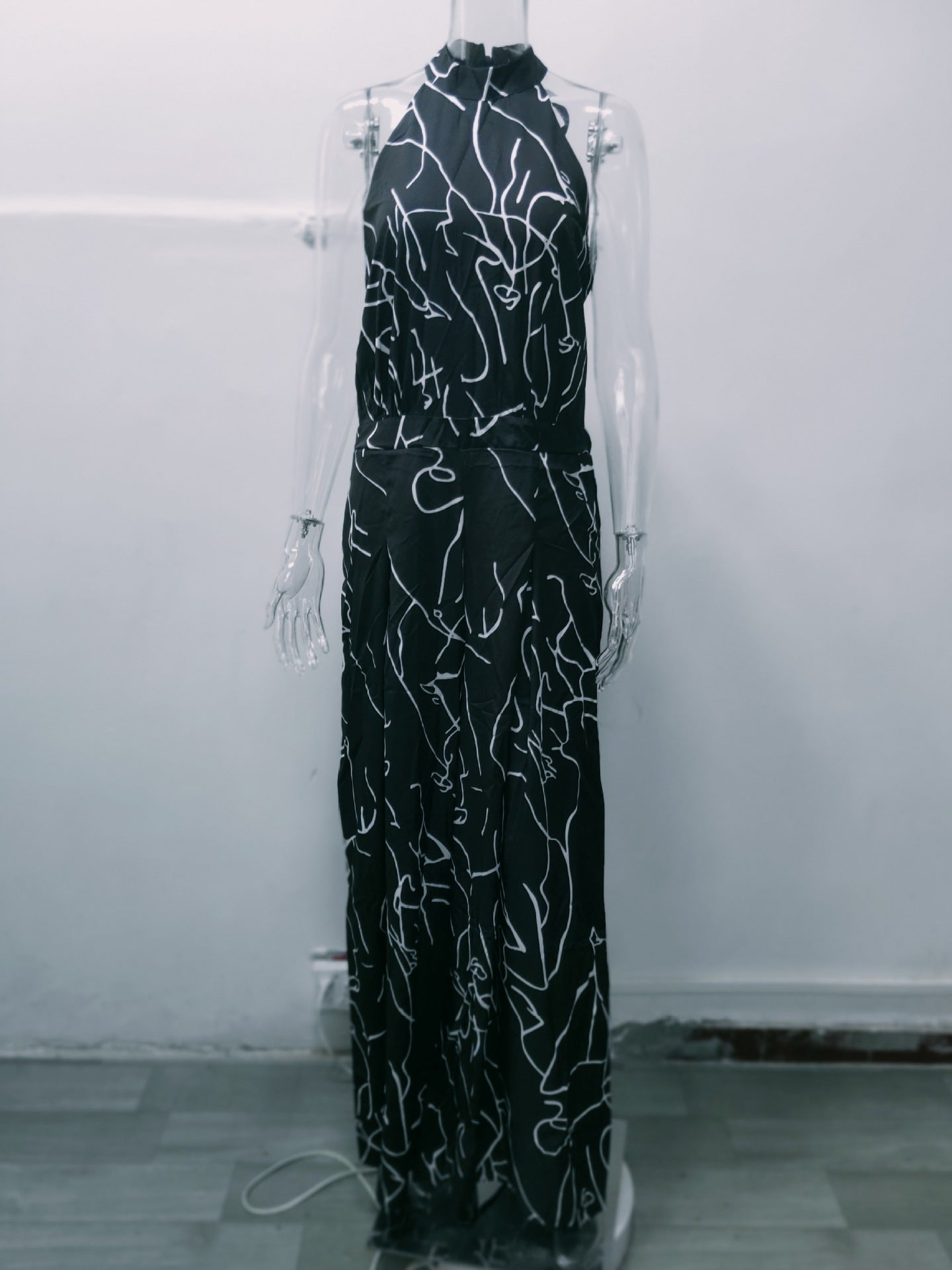 Summer Women Elegant Lace-Up Sleeveless Halter Neck Print Jumpsuit 31