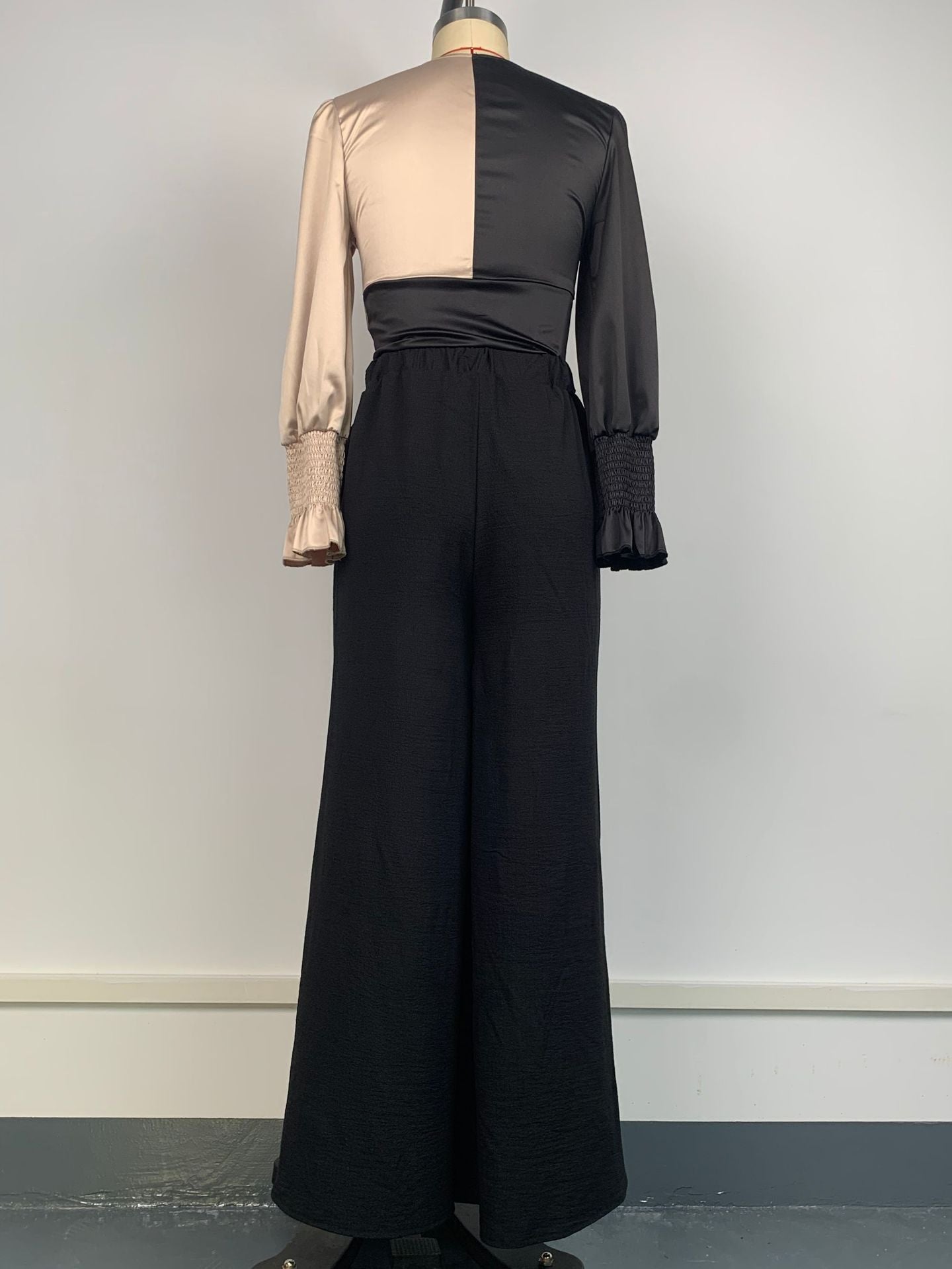 Women color block Patchwork v-neck long-sleeved color-blocked shirt 9