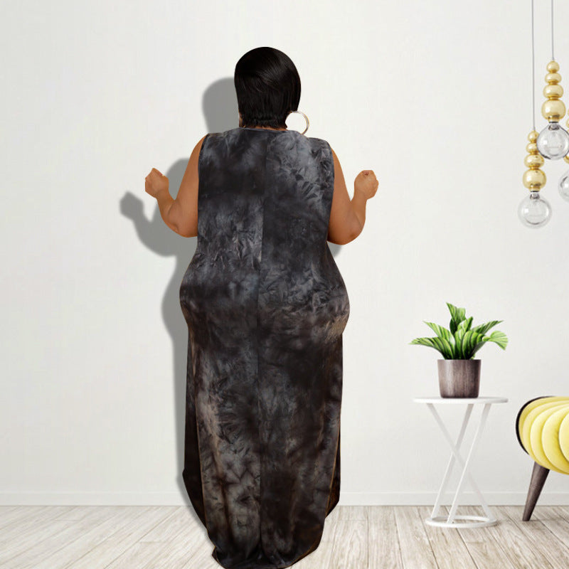 Plus Size Women Summer Tie-dye Print Dress