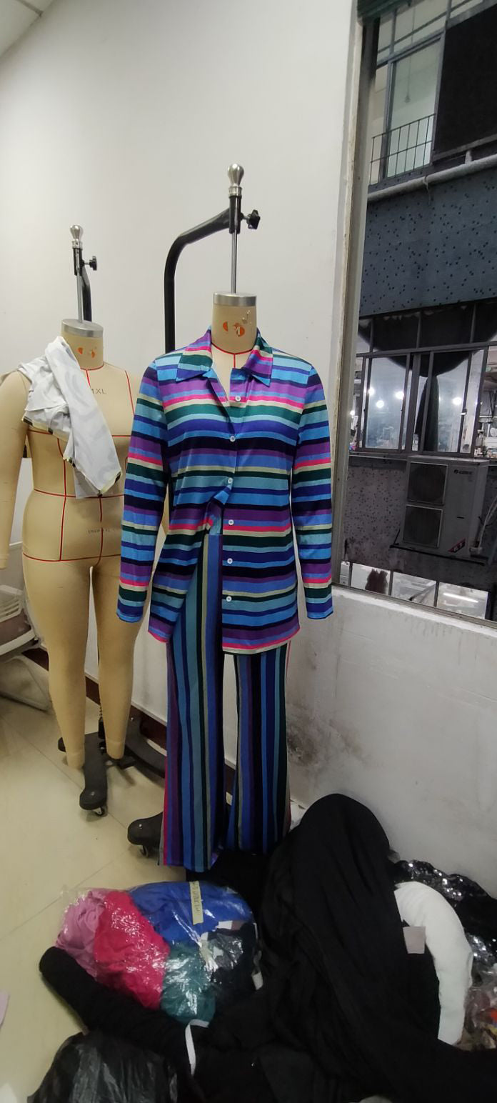 Women striped shirt and trousers two-piece set 10