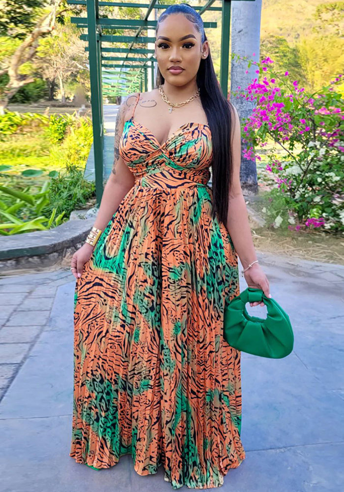 Ladies Fashion Printed Strap Pleated Jumpsuit 7