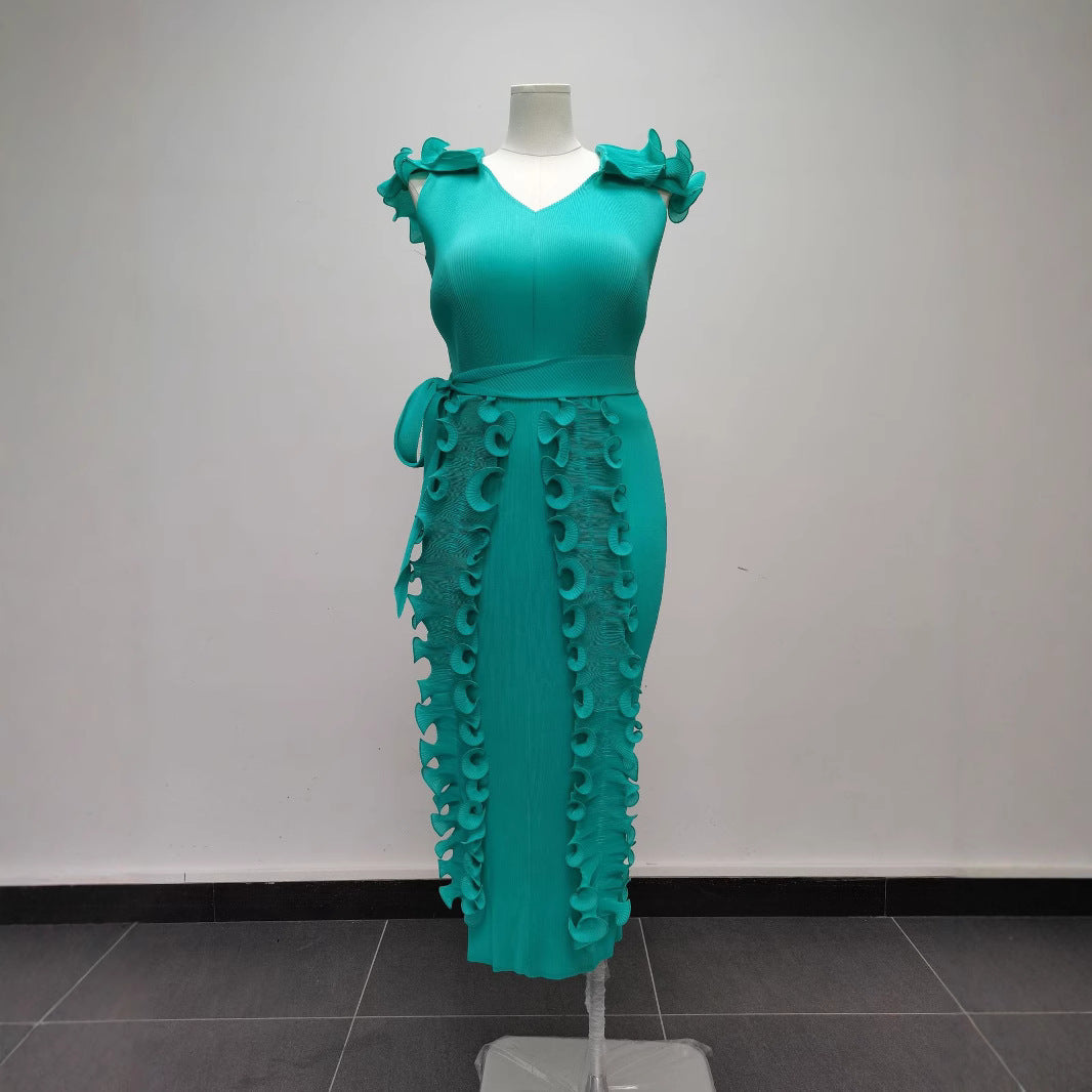 Plus Size Women Solid Pleated Dress 13