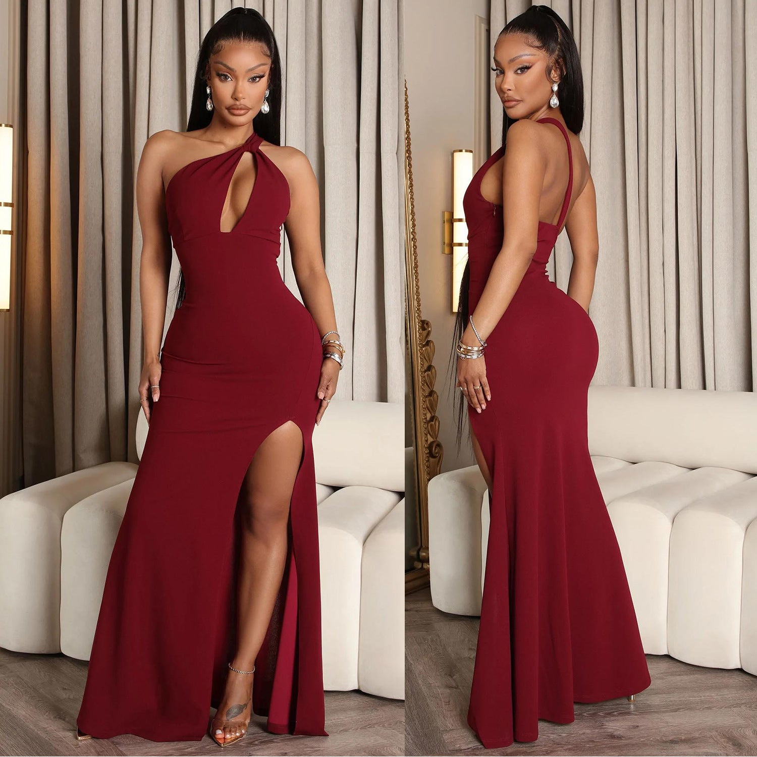 Autumn and winter women's sexy dress hollow sleeveless slit dress for women 3