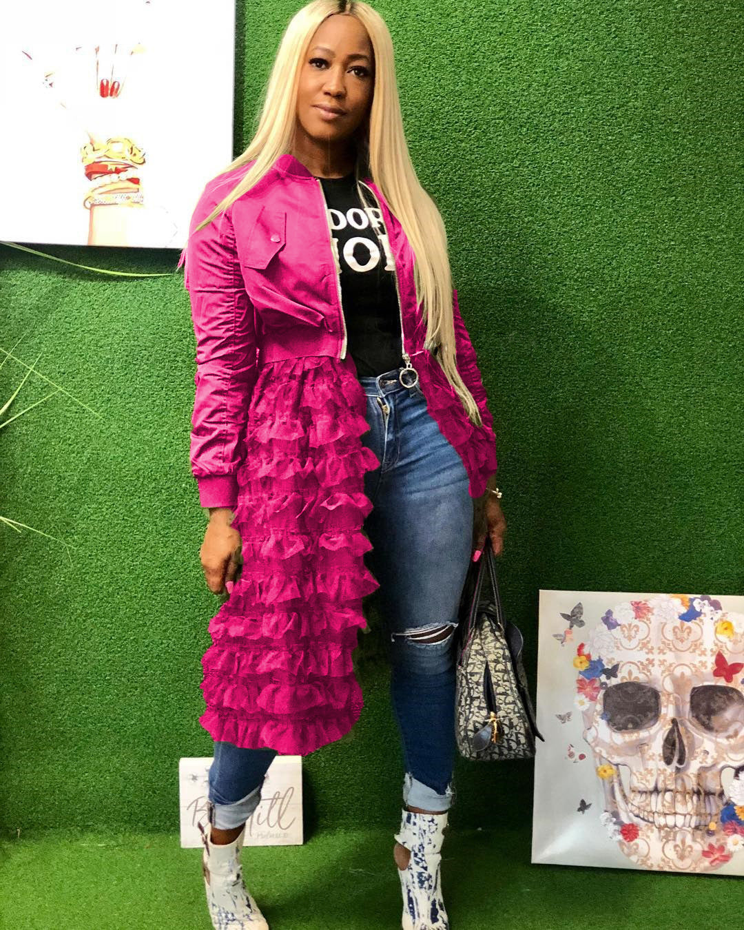 Fashionable Zipper Solid Color Mesh Lace Patchwork Jacket Coat 6