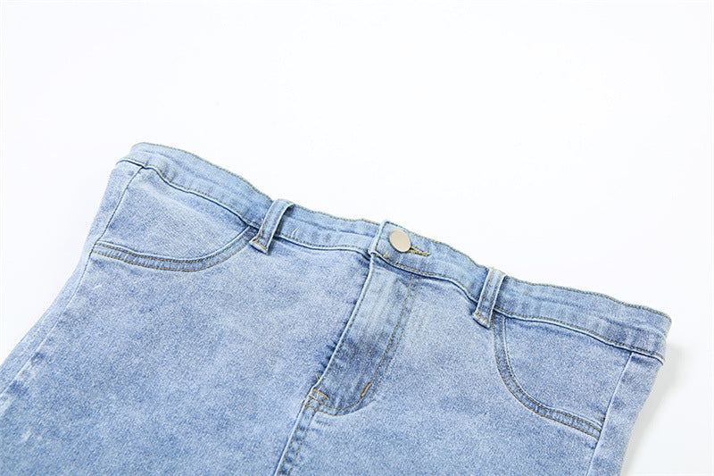 Summer Women Denim Strapless Slim Waist Slim Fit Sexy Bodycon Dress 12