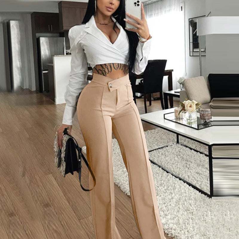 Casual pants autumn Chic Career slightly flared trousers fashion wide-leg pants women 9