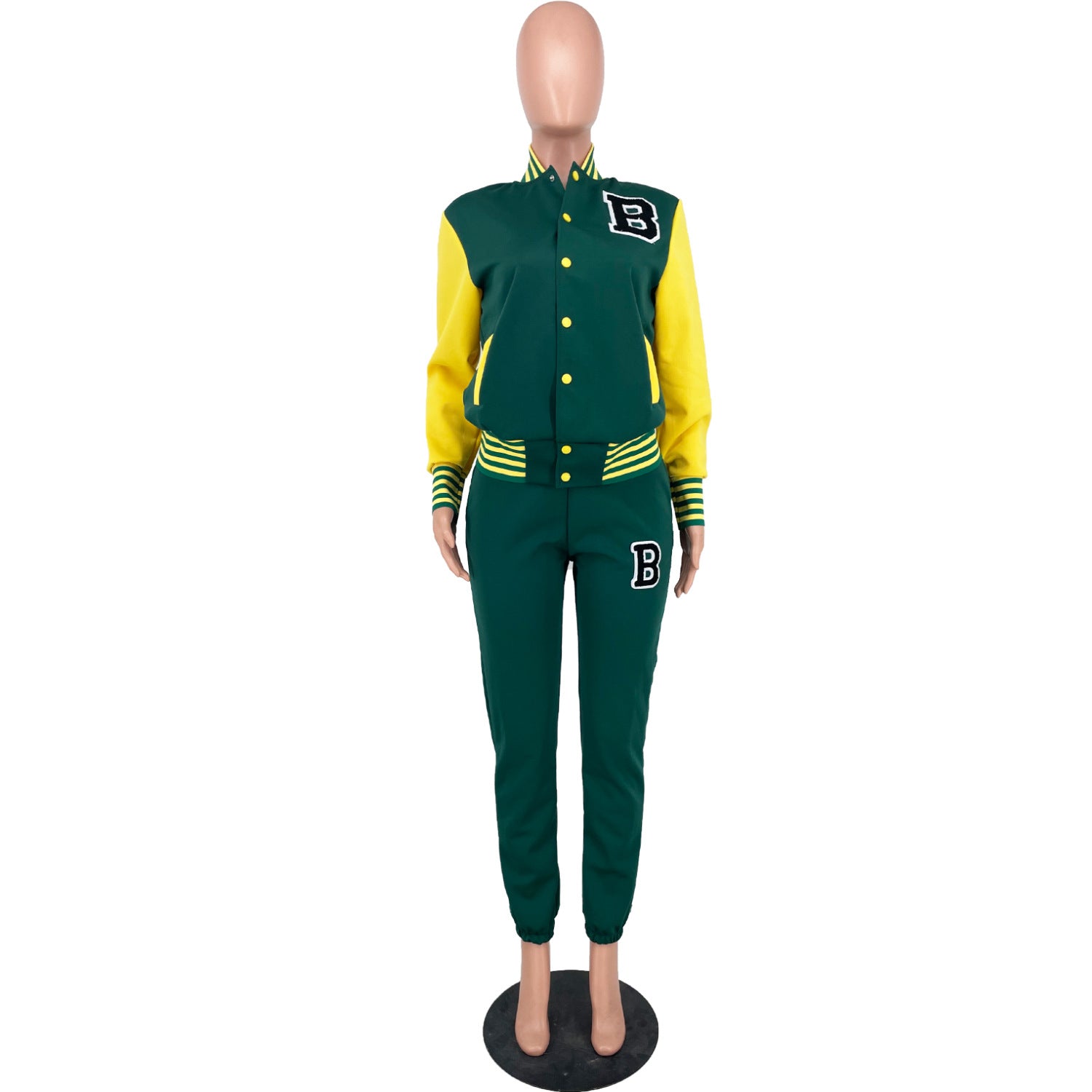 Women Letter Baseball Jacket and Pant Two-Piece Set 24