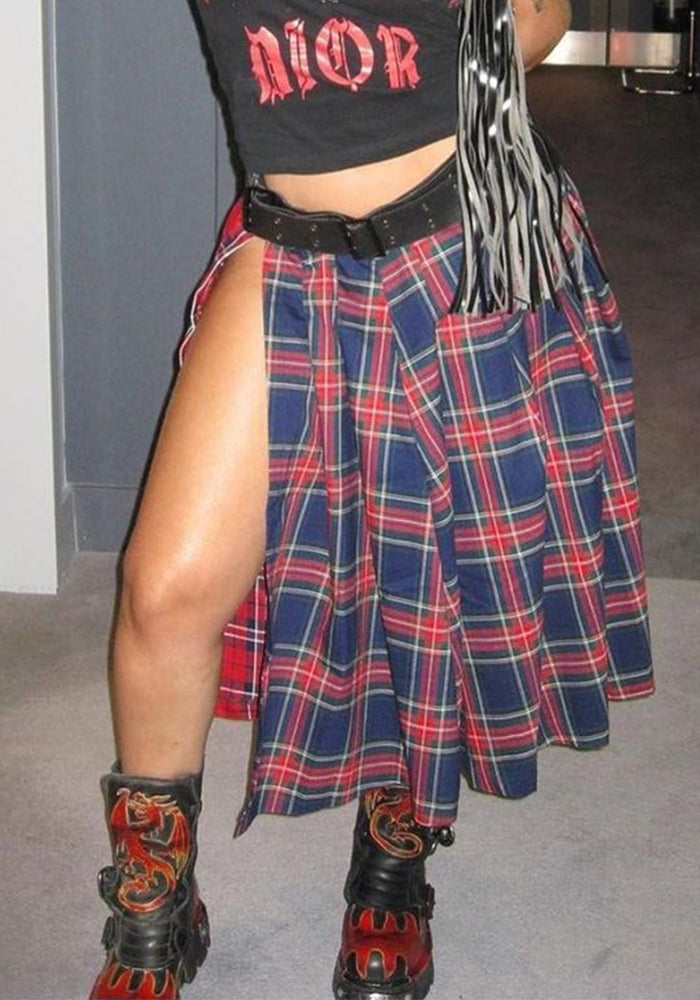 Patchwork Contrast Plaid Women's Skirt