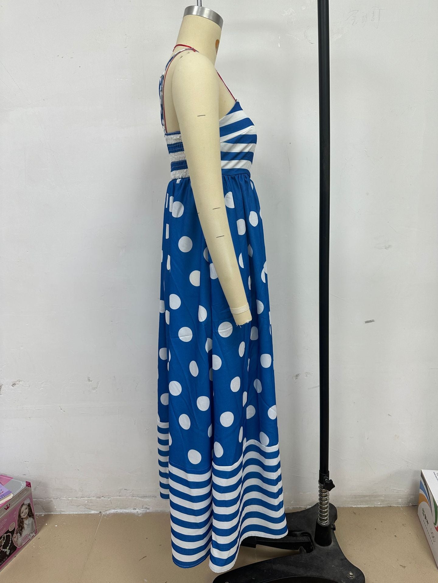 Summer Fashion Print Low Back Strap Sexy High Waist Long Dress 12