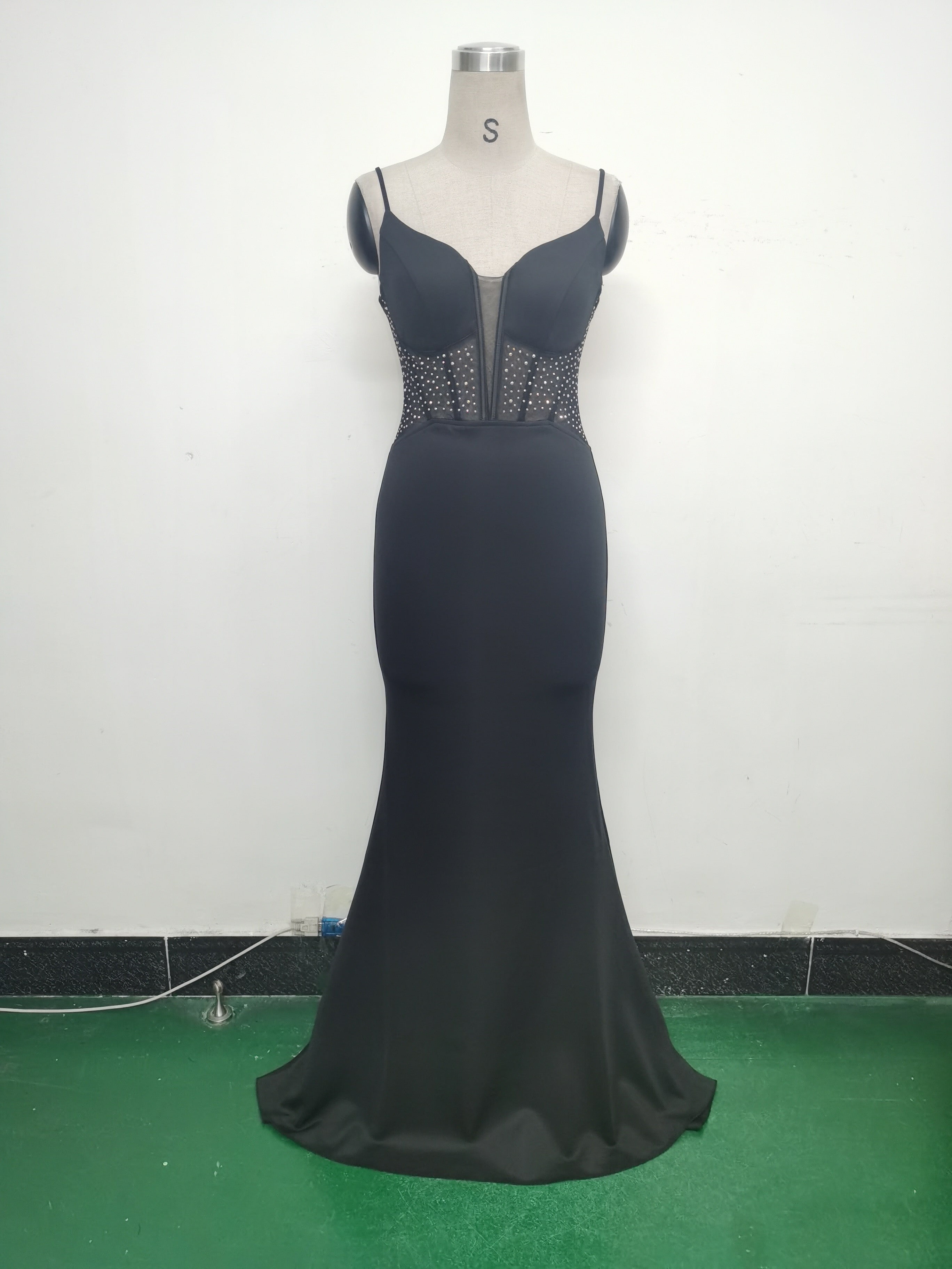 Women fishbone Fitted Mesh Beaded Bodycon fishtail evening dress 18